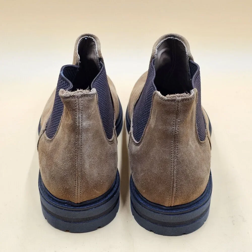 Mens Luxury Suede Chelsea Boots Taupe Brown Rugged Lug Sole Made In Italy Sz 45